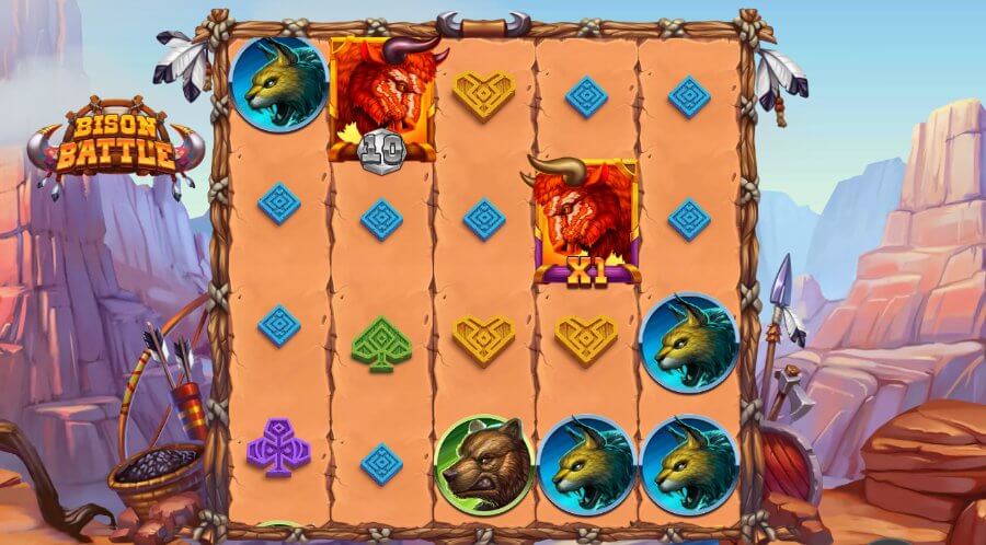 Grid från Bison Battle där två röda bison-symboler syns.