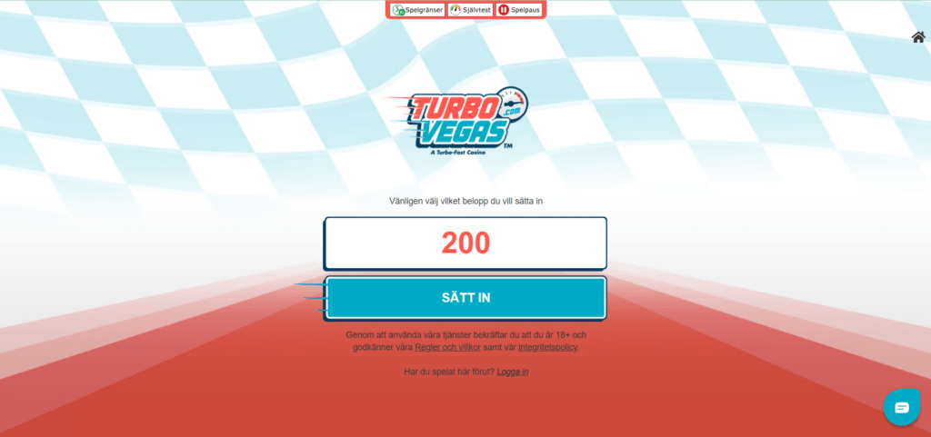 TurboVegas registrera konto och sätt in spelpengar