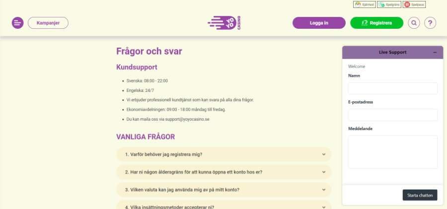 YoYo Casino kundtjänst