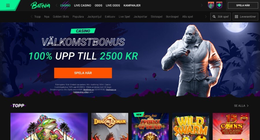 Betinia Casino - Huvudsida
