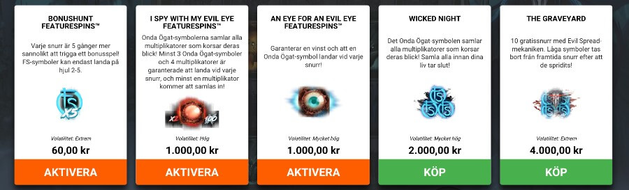 Bonusköpfunktion Evil Eyes slot
