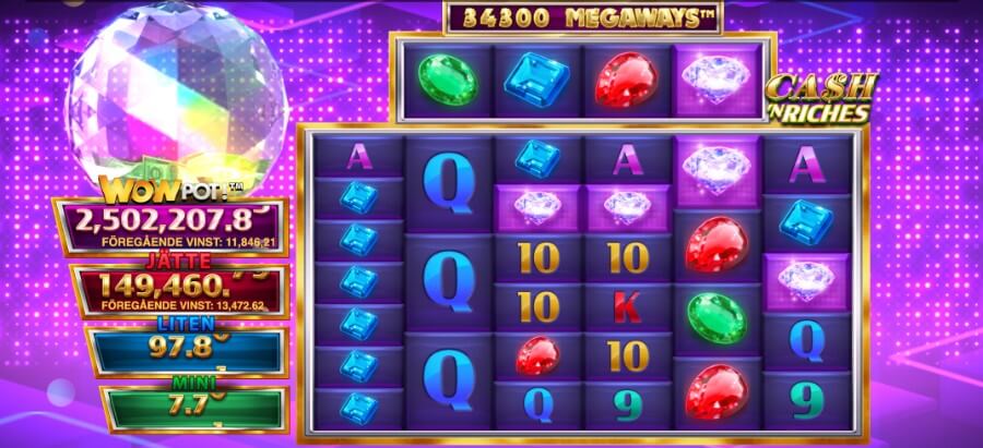 Huvudspelet i Cash 'N Riches WOWPOT Megaways.