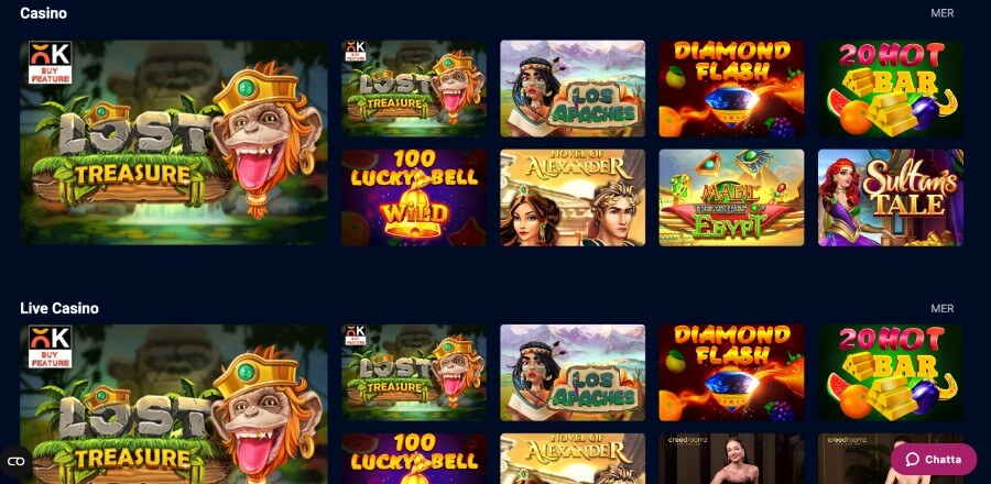Utbud av spel hos Vbet