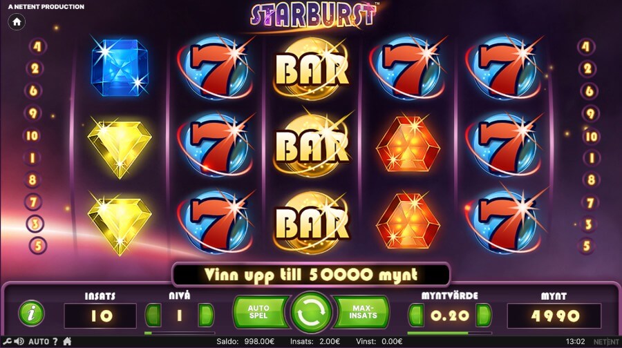 Starburst huvudspel med symboler.