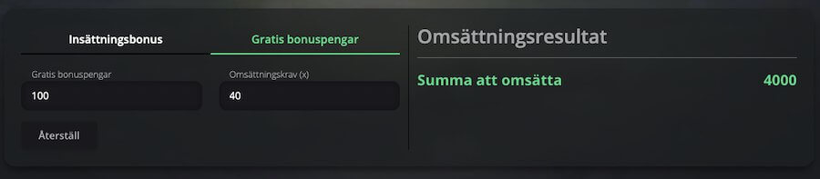 Omsättningsresultatet från kalkylatorn