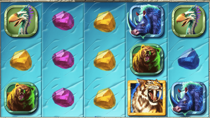 Spela Razortooth hos LeoVegas Vilda djur och ädelstenar präglar Razortooths spelbord.