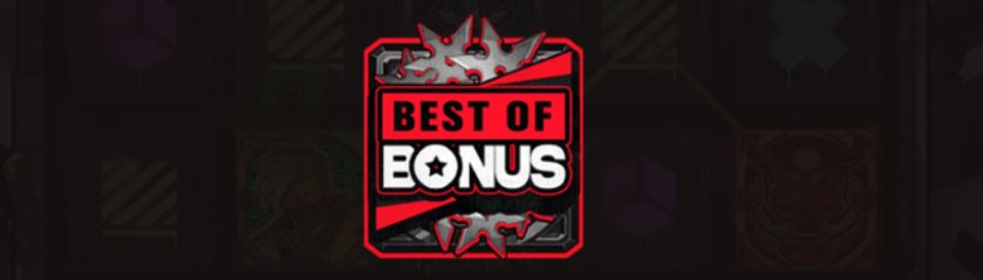 Röd best of bonus symbol med kaststjärnor i metall från Slayers Inc.