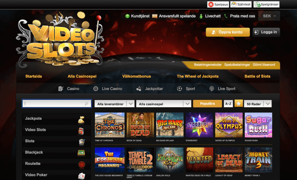 Videoslots hemsida.