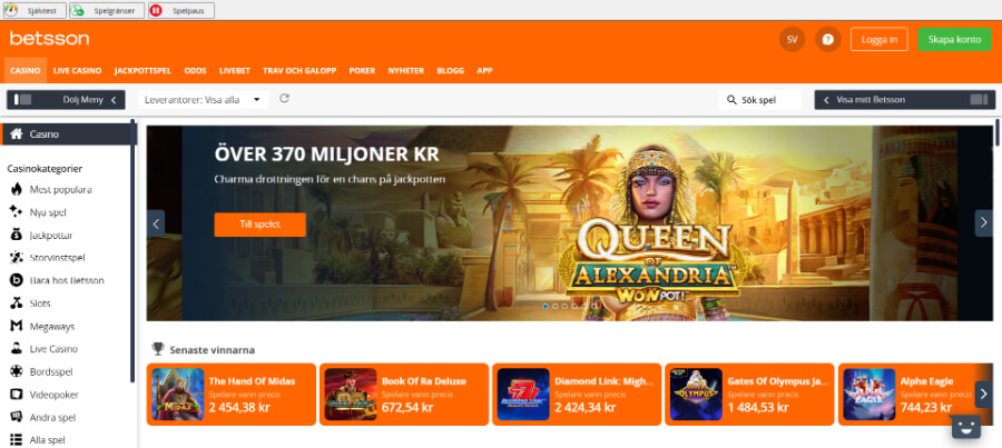 Betsson startsida
