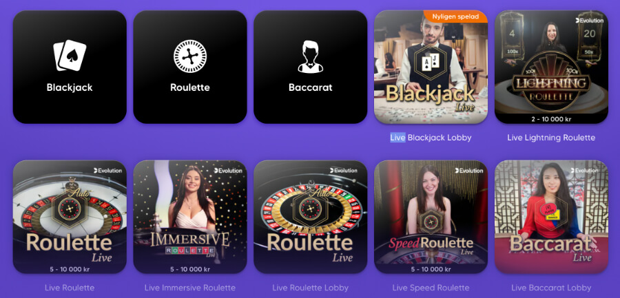 Livecasinospel hos Pop Casino.
