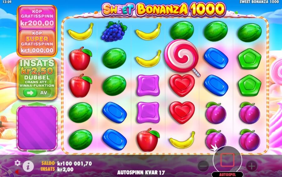 Spelplan från Sweet Bonanza 1000.