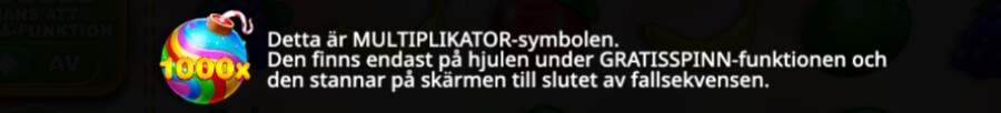Multiplikatorsymbol från Sweet Bonanza 1000 i form av en färgglad och glittrig bomb.