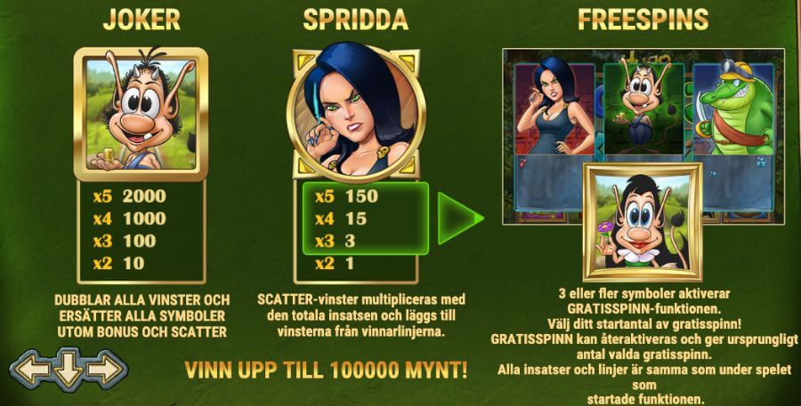 Specialsymboler i form av wilds och scatters fån Hugo.