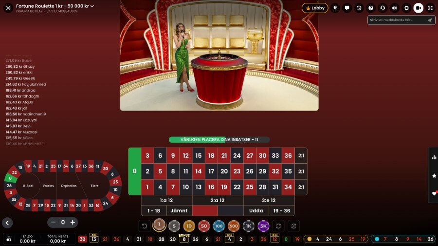 Klassisk vy i Fortune Roulette