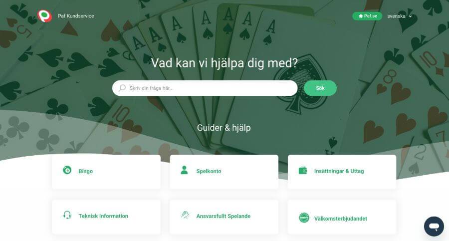Faq-sektionen hos Paf.com
